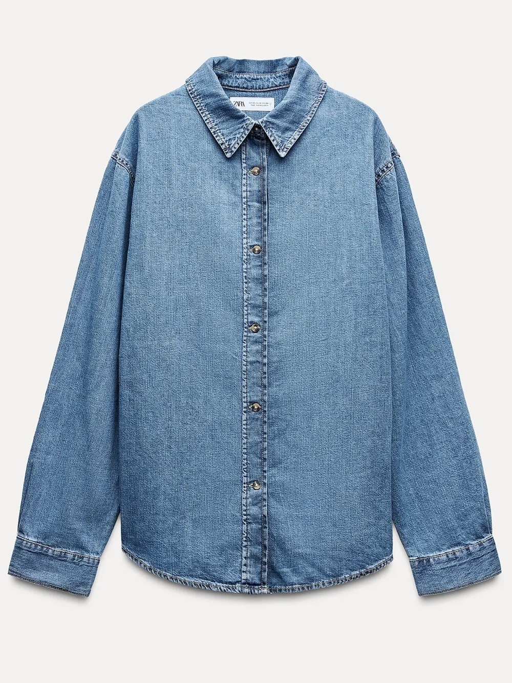 Zara Washed Blue Denim Button-Down Shirt